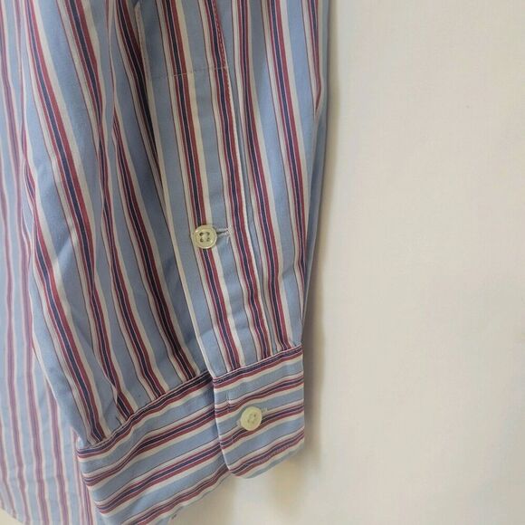 Polo Ralph Lauren Large Shirt Mens Large Button Blue Wide Stripe Blake Vintage - Picture 7 of 9
